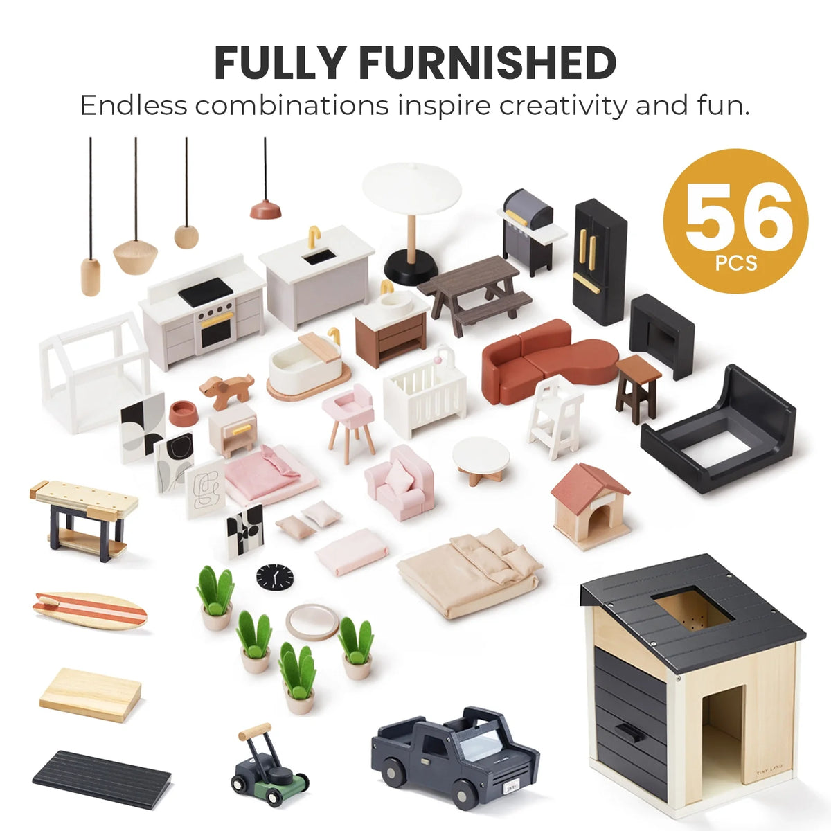 Tiny Land® Sweetwood Edge Dollhouse & Wooden Dollhouse Garage