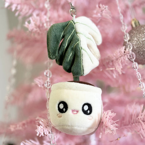 5" Houseplant Bag Charm - Monstera Deliciosa ‘Albo Variegata’ Plush Keychain