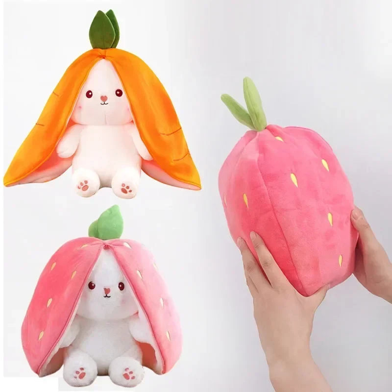 Cute Strawberry Carrot Rabbit Plush Toy – Soft Cuddly Bunny Doll