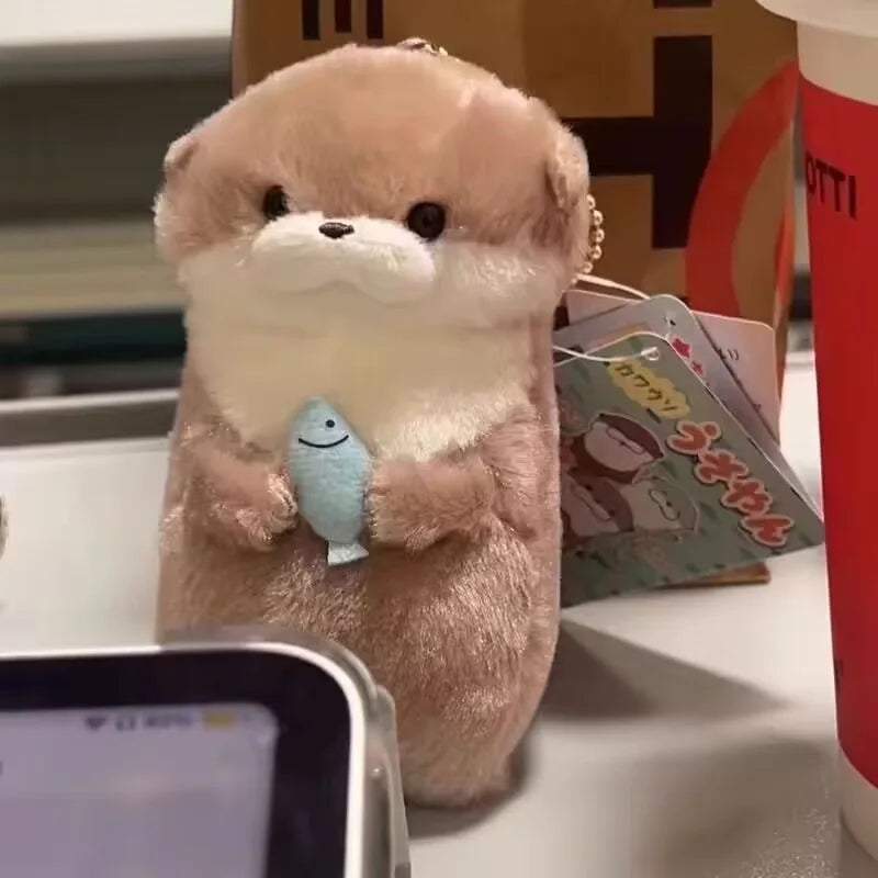 Cute Little Otter Hug Fish Plush Doll – Keychain Pendant Gift