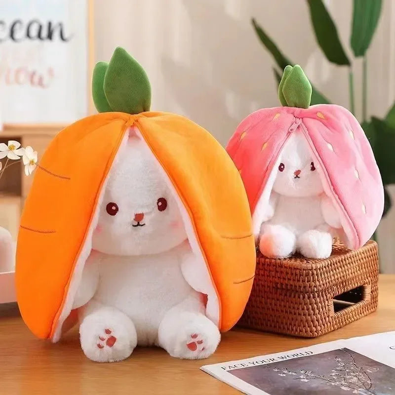 Cute Strawberry Carrot Rabbit Plush Toy – Soft Cuddly Bunny Doll