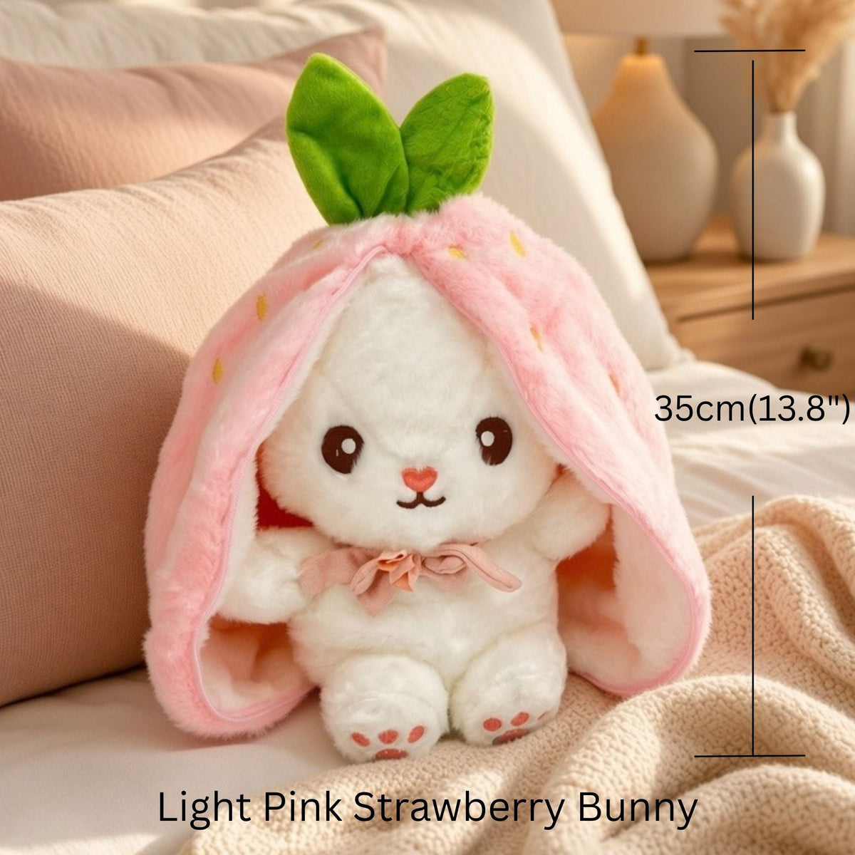 Reversible Strawberry Bunny Plush Toy - Transforming Hide and Seek Stuffed Animal