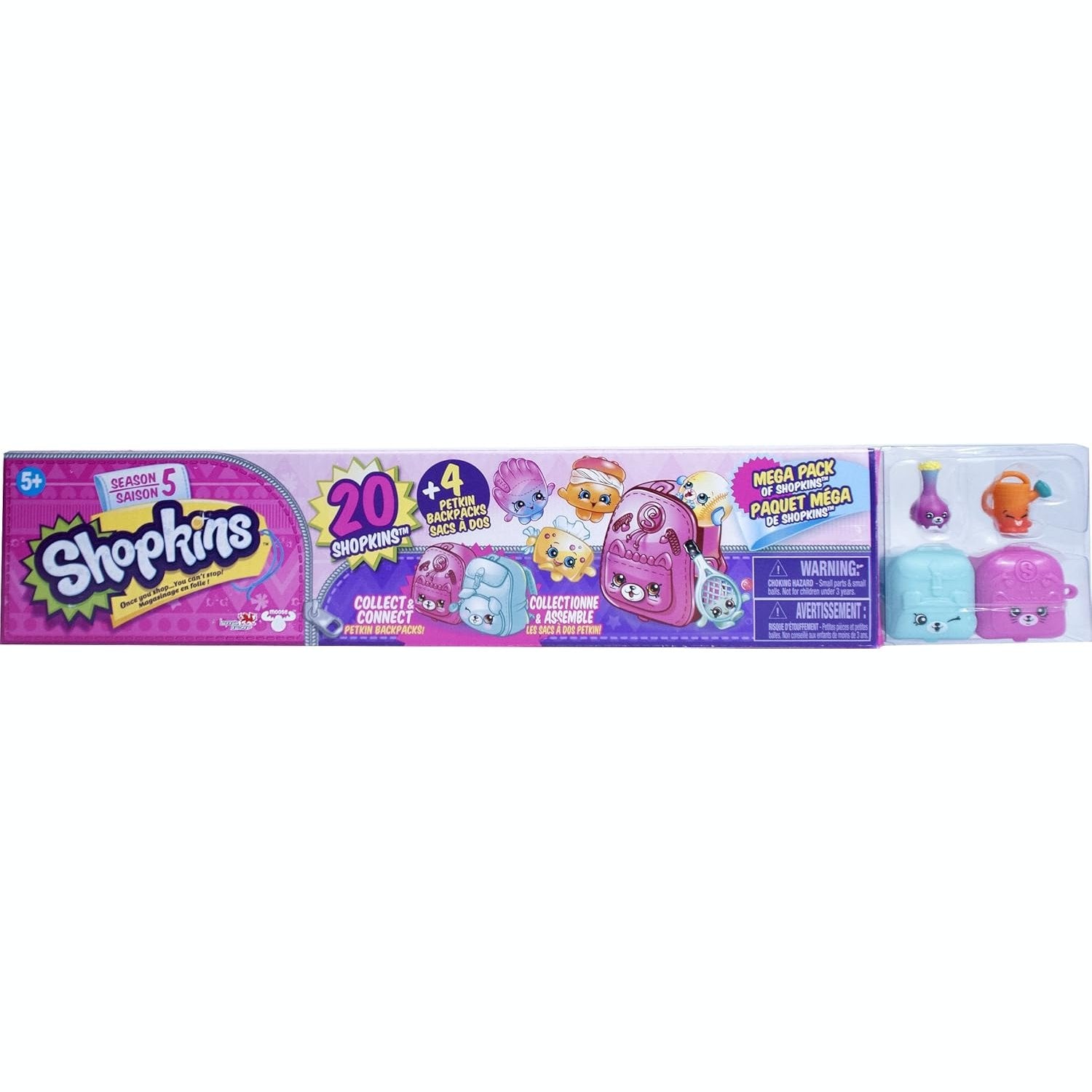Shopkins Season 5 Mega Pack - Includes 20 Shopkins + 4 Petkin Backpacks